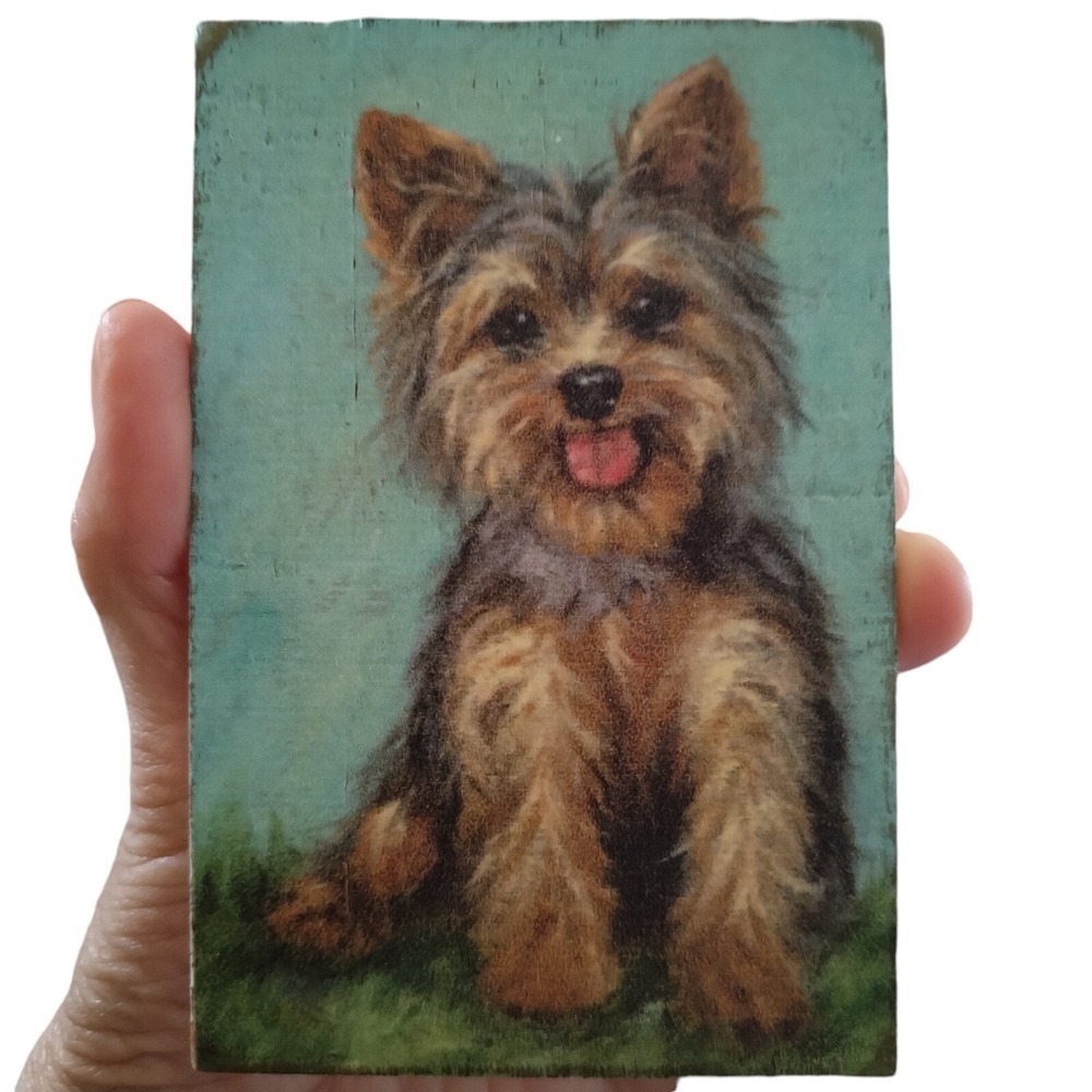 Primitives by Kathy Yorkie Dog Wood Sign Magnet Home Decor Office Gift 4.5"x3"